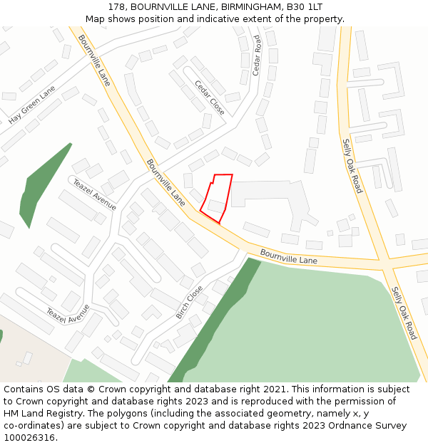 178, BOURNVILLE LANE, BIRMINGHAM, B30 1LT: Location map and indicative extent of plot