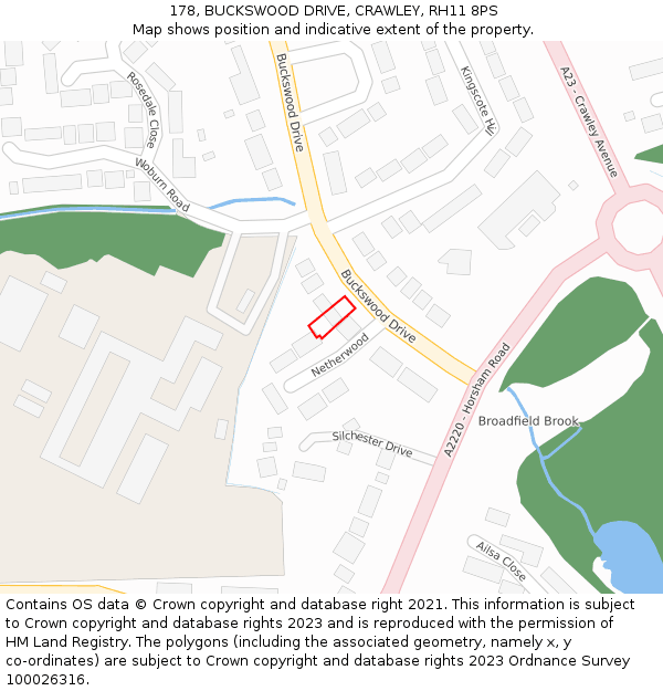 178, BUCKSWOOD DRIVE, CRAWLEY, RH11 8PS: Location map and indicative extent of plot