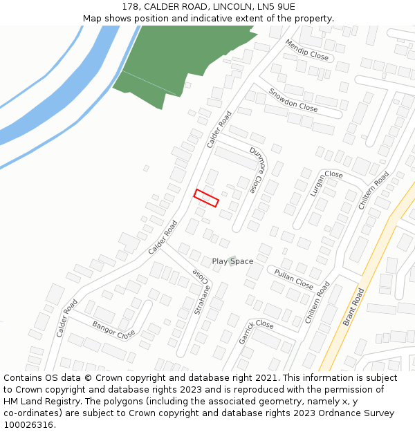 178, CALDER ROAD, LINCOLN, LN5 9UE: Location map and indicative extent of plot