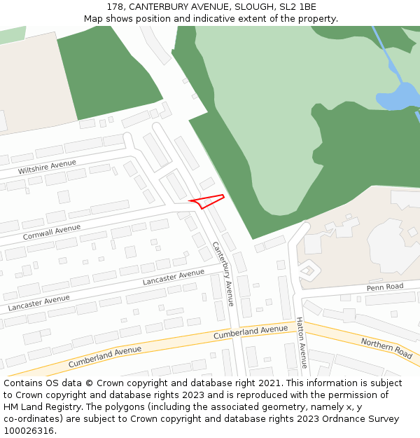 178, CANTERBURY AVENUE, SLOUGH, SL2 1BE: Location map and indicative extent of plot