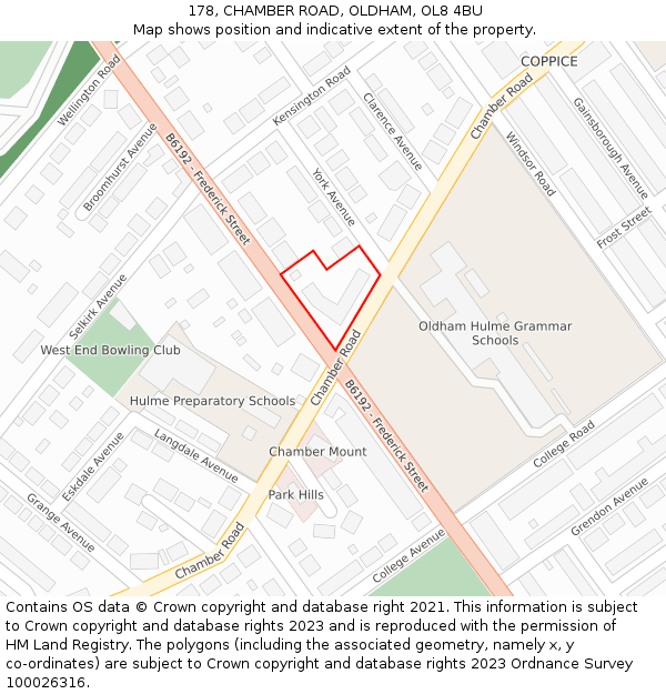 178, CHAMBER ROAD, OLDHAM, OL8 4BU: Location map and indicative extent of plot