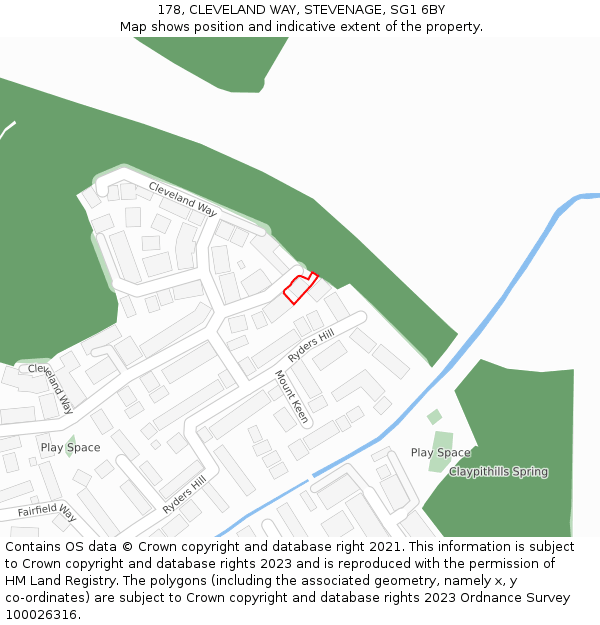 178, CLEVELAND WAY, STEVENAGE, SG1 6BY: Location map and indicative extent of plot