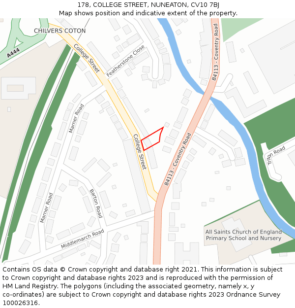 178, COLLEGE STREET, NUNEATON, CV10 7BJ: Location map and indicative extent of plot
