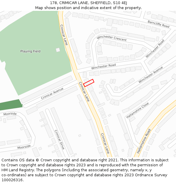 178, CRIMICAR LANE, SHEFFIELD, S10 4EJ: Location map and indicative extent of plot