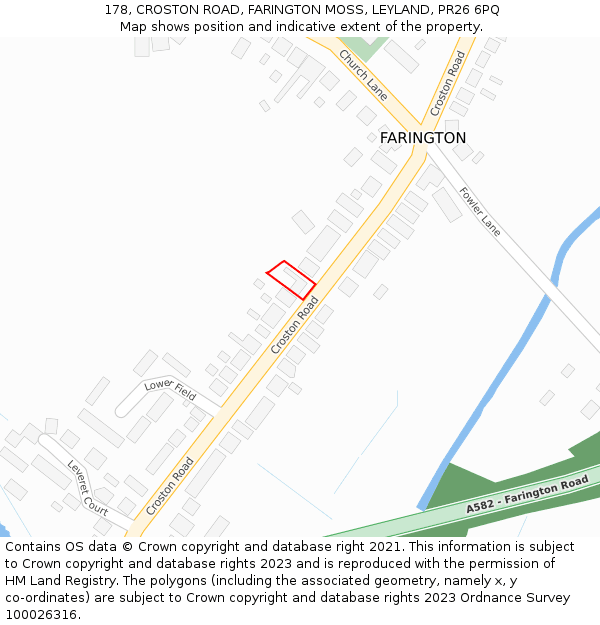 178, CROSTON ROAD, FARINGTON MOSS, LEYLAND, PR26 6PQ: Location map and indicative extent of plot