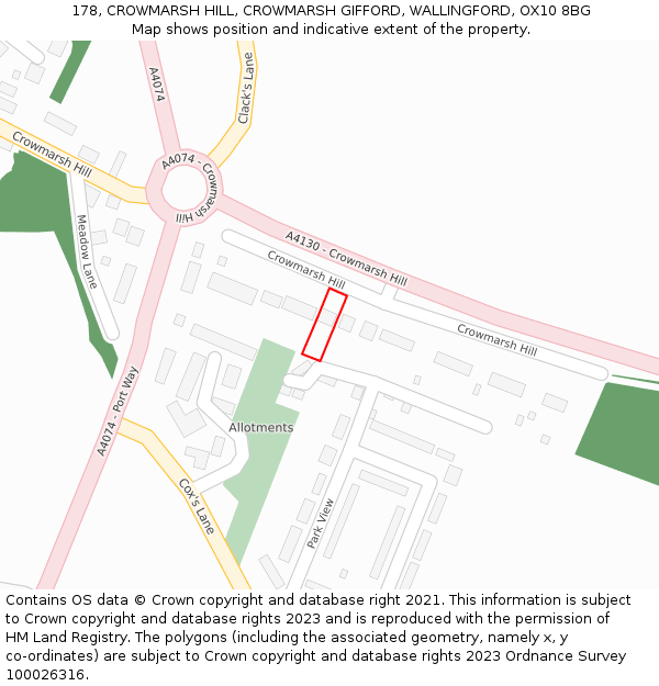 178, CROWMARSH HILL, CROWMARSH GIFFORD, WALLINGFORD, OX10 8BG: Location map and indicative extent of plot