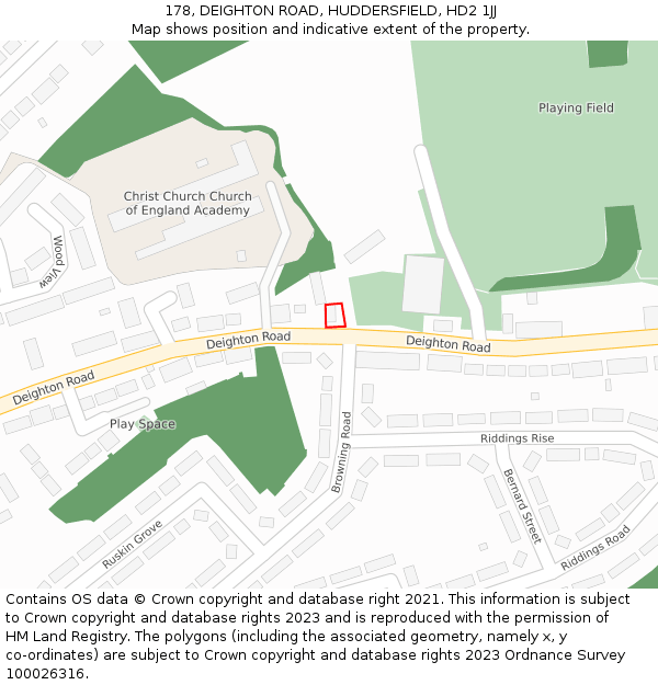 178, DEIGHTON ROAD, HUDDERSFIELD, HD2 1JJ: Location map and indicative extent of plot