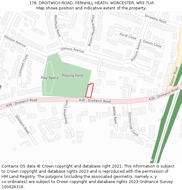 178, DROITWICH ROAD, FERNHILL HEATH, WORCESTER, WR3 7UA: Location map and indicative extent of plot