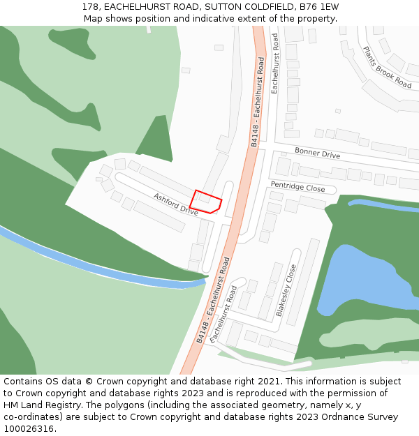 178, EACHELHURST ROAD, SUTTON COLDFIELD, B76 1EW: Location map and indicative extent of plot