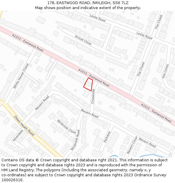 178, EASTWOOD ROAD, RAYLEIGH, SS6 7LZ: Location map and indicative extent of plot