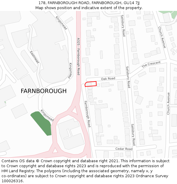 178, FARNBOROUGH ROAD, FARNBOROUGH, GU14 7JJ: Location map and indicative extent of plot