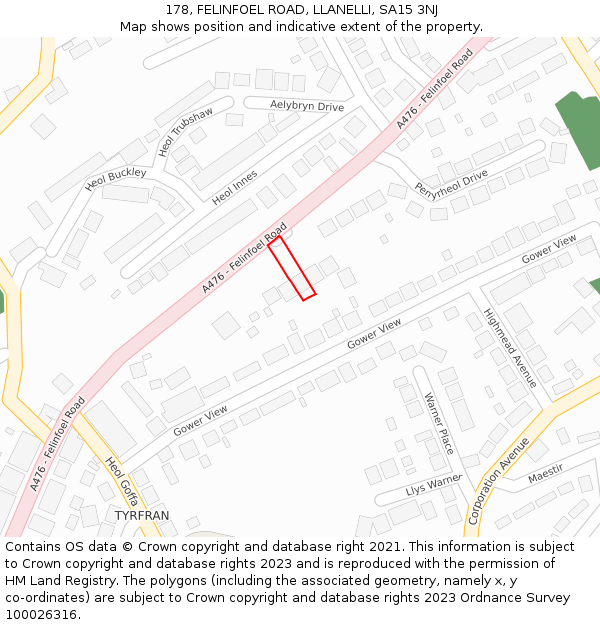 178, FELINFOEL ROAD, LLANELLI, SA15 3NJ: Location map and indicative extent of plot