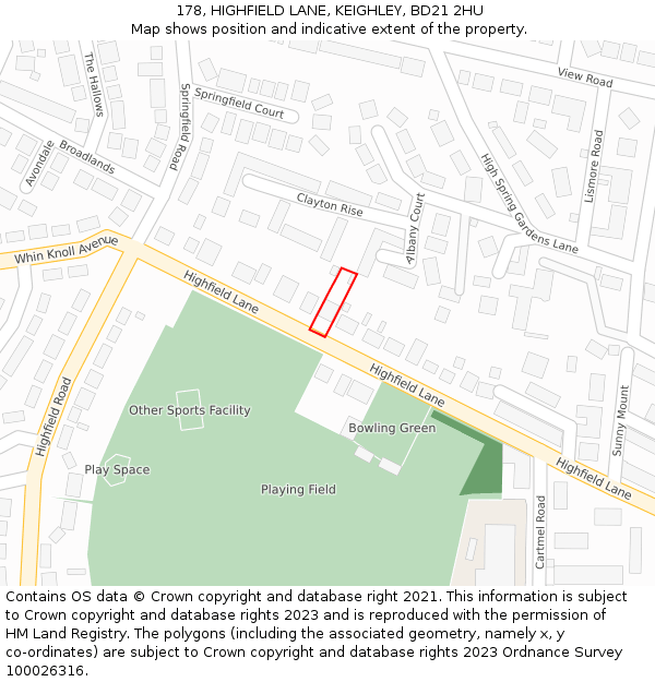 178, HIGHFIELD LANE, KEIGHLEY, BD21 2HU: Location map and indicative extent of plot