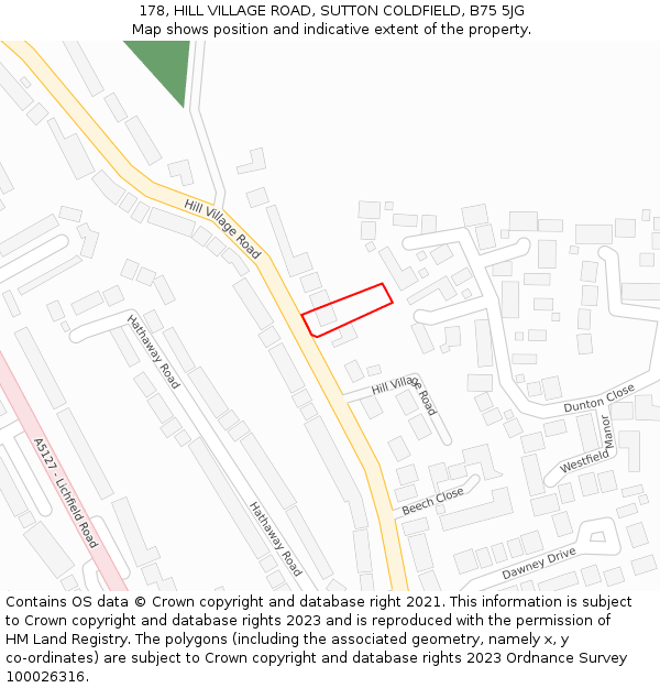 178, HILL VILLAGE ROAD, SUTTON COLDFIELD, B75 5JG: Location map and indicative extent of plot