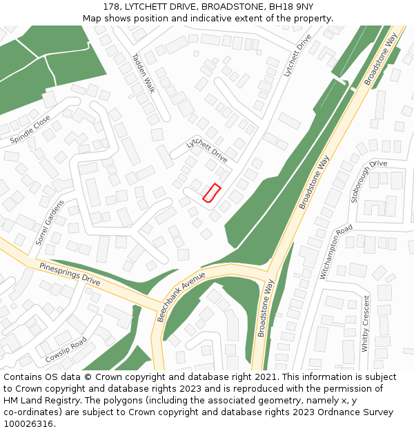 178, LYTCHETT DRIVE, BROADSTONE, BH18 9NY: Location map and indicative extent of plot