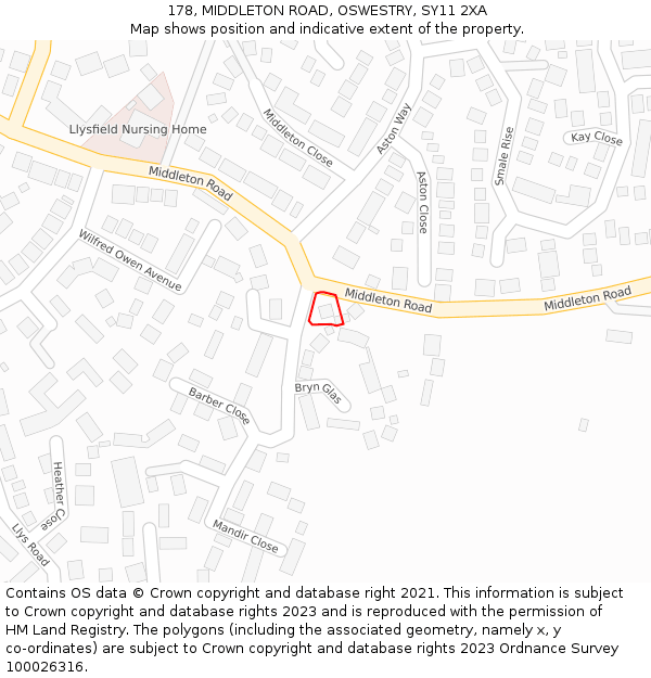 178, MIDDLETON ROAD, OSWESTRY, SY11 2XA: Location map and indicative extent of plot