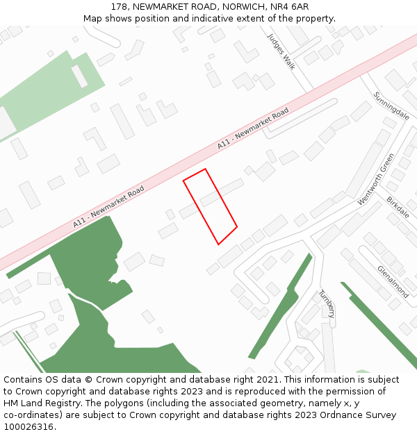 178, NEWMARKET ROAD, NORWICH, NR4 6AR: Location map and indicative extent of plot