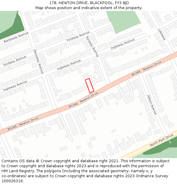 178, NEWTON DRIVE, BLACKPOOL, FY3 8JD: Location map and indicative extent of plot