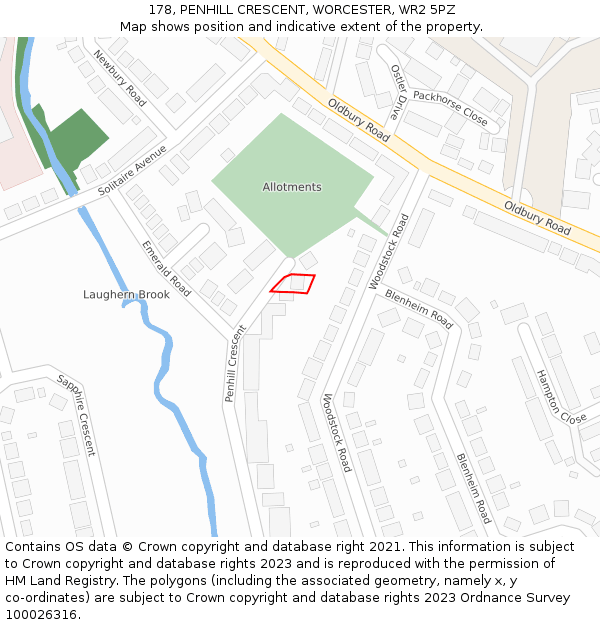178, PENHILL CRESCENT, WORCESTER, WR2 5PZ: Location map and indicative extent of plot