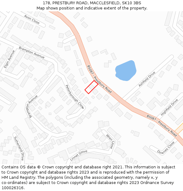 178, PRESTBURY ROAD, MACCLESFIELD, SK10 3BS: Location map and indicative extent of plot