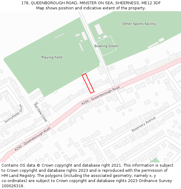 178, QUEENBOROUGH ROAD, MINSTER ON SEA, SHEERNESS, ME12 3DF: Location map and indicative extent of plot