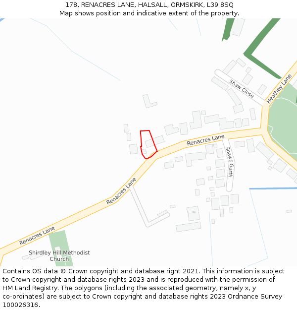178, RENACRES LANE, HALSALL, ORMSKIRK, L39 8SQ: Location map and indicative extent of plot