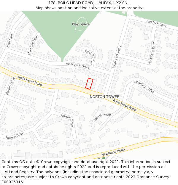 178, ROILS HEAD ROAD, HALIFAX, HX2 0NH: Location map and indicative extent of plot