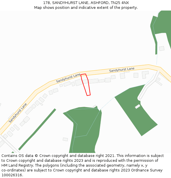 178, SANDYHURST LANE, ASHFORD, TN25 4NX: Location map and indicative extent of plot