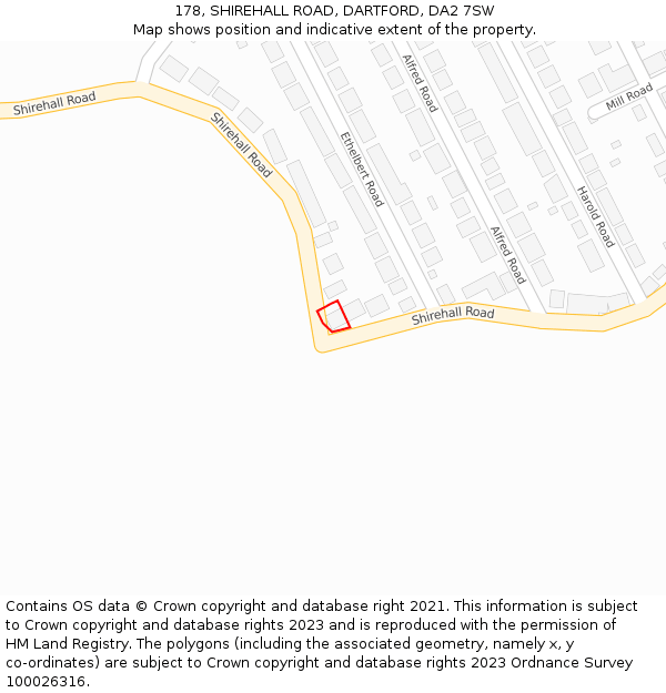 178, SHIREHALL ROAD, DARTFORD, DA2 7SW: Location map and indicative extent of plot