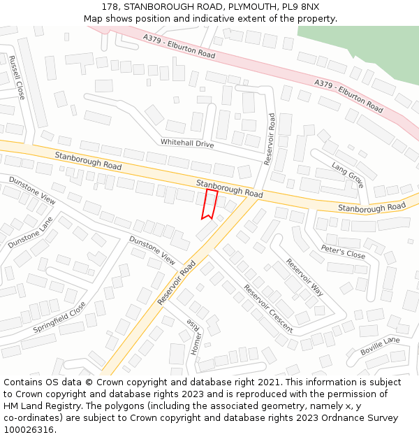 178, STANBOROUGH ROAD, PLYMOUTH, PL9 8NX: Location map and indicative extent of plot