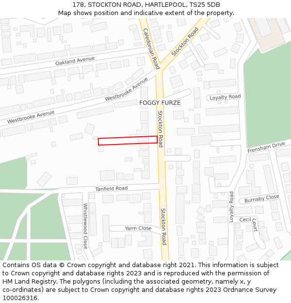 178, STOCKTON ROAD, HARTLEPOOL, TS25 5DB: Location map and indicative extent of plot