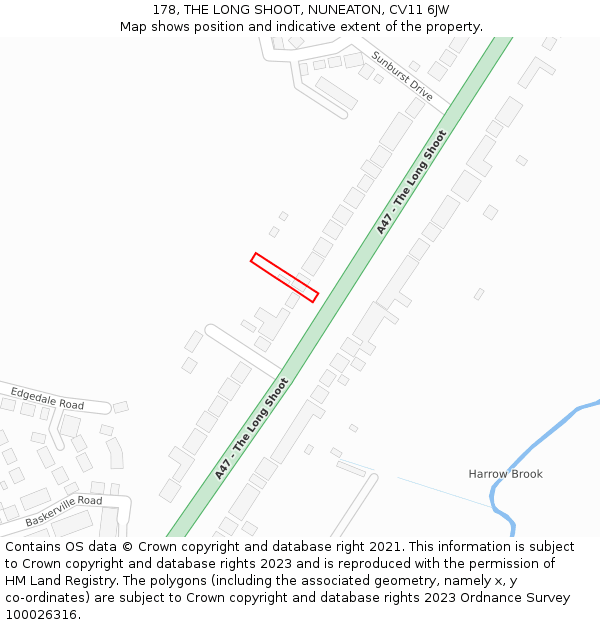 178, THE LONG SHOOT, NUNEATON, CV11 6JW: Location map and indicative extent of plot