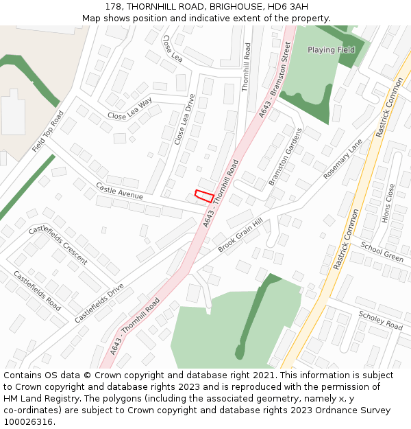 178, THORNHILL ROAD, BRIGHOUSE, HD6 3AH: Location map and indicative extent of plot