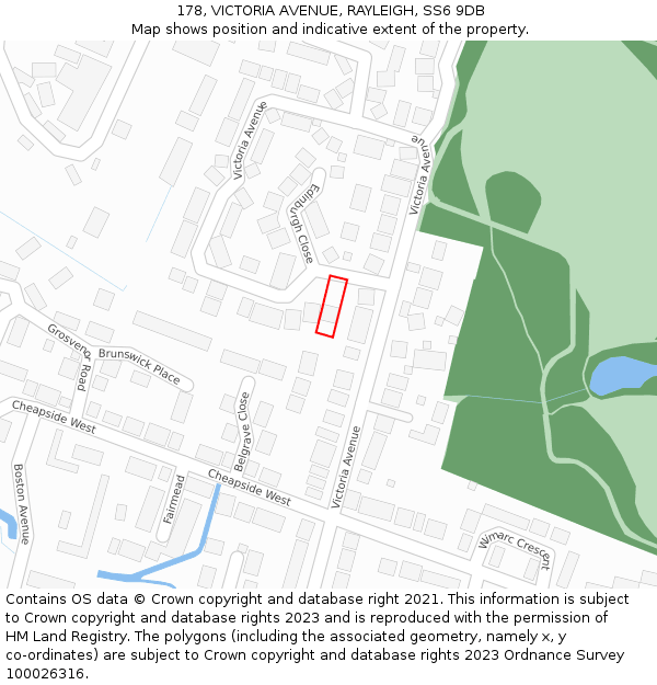 178, VICTORIA AVENUE, RAYLEIGH, SS6 9DB: Location map and indicative extent of plot