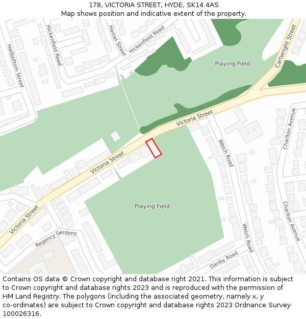 178, VICTORIA STREET, HYDE, SK14 4AS: Location map and indicative extent of plot