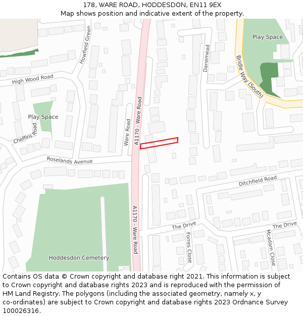 178, WARE ROAD, HODDESDON, EN11 9EX: Location map and indicative extent of plot