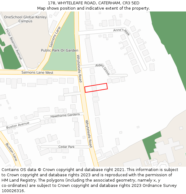 178, WHYTELEAFE ROAD, CATERHAM, CR3 5ED: Location map and indicative extent of plot