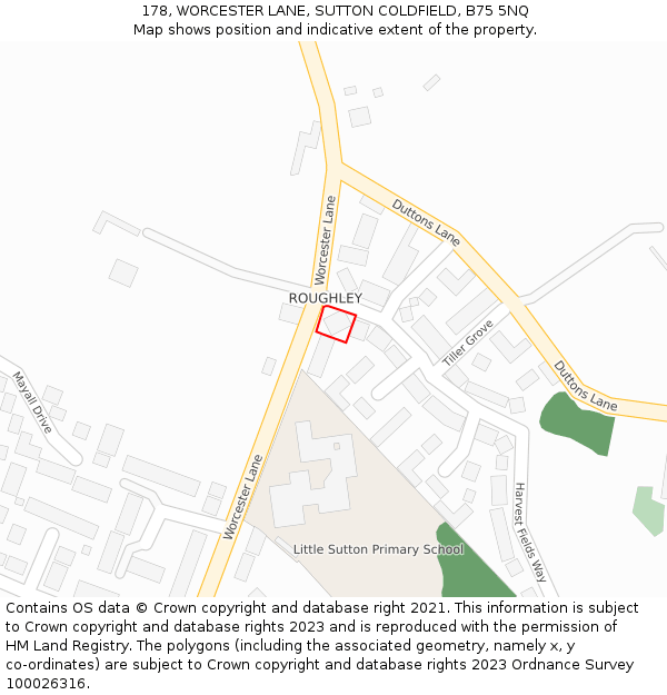 178, WORCESTER LANE, SUTTON COLDFIELD, B75 5NQ: Location map and indicative extent of plot