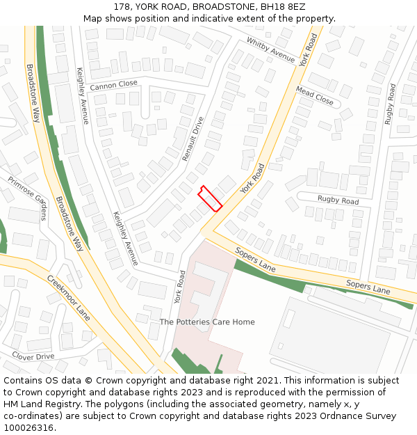 178, YORK ROAD, BROADSTONE, BH18 8EZ: Location map and indicative extent of plot