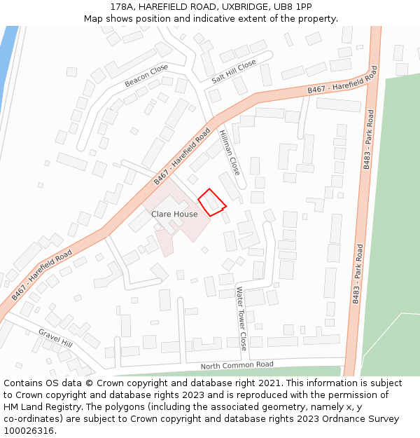 178A, HAREFIELD ROAD, UXBRIDGE, UB8 1PP: Location map and indicative extent of plot