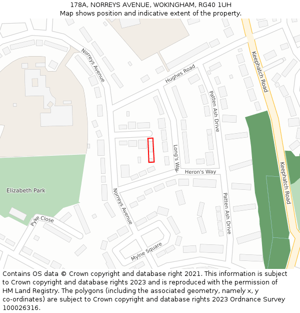 178A, NORREYS AVENUE, WOKINGHAM, RG40 1UH: Location map and indicative extent of plot