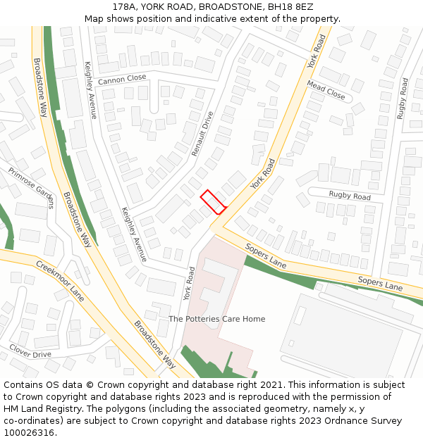 178A, YORK ROAD, BROADSTONE, BH18 8EZ: Location map and indicative extent of plot