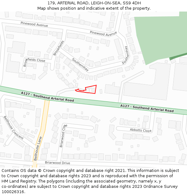 179, ARTERIAL ROAD, LEIGH-ON-SEA, SS9 4DH: Location map and indicative extent of plot