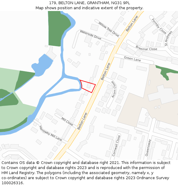 179, BELTON LANE, GRANTHAM, NG31 9PL: Location map and indicative extent of plot