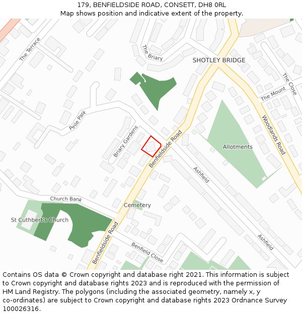179, BENFIELDSIDE ROAD, CONSETT, DH8 0RL: Location map and indicative extent of plot