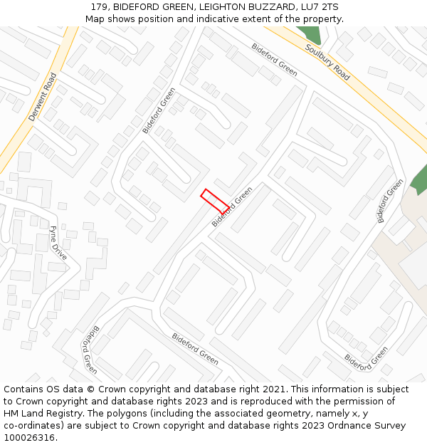 179, BIDEFORD GREEN, LEIGHTON BUZZARD, LU7 2TS: Location map and indicative extent of plot