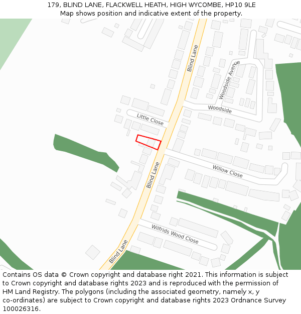 179, BLIND LANE, FLACKWELL HEATH, HIGH WYCOMBE, HP10 9LE: Location map and indicative extent of plot