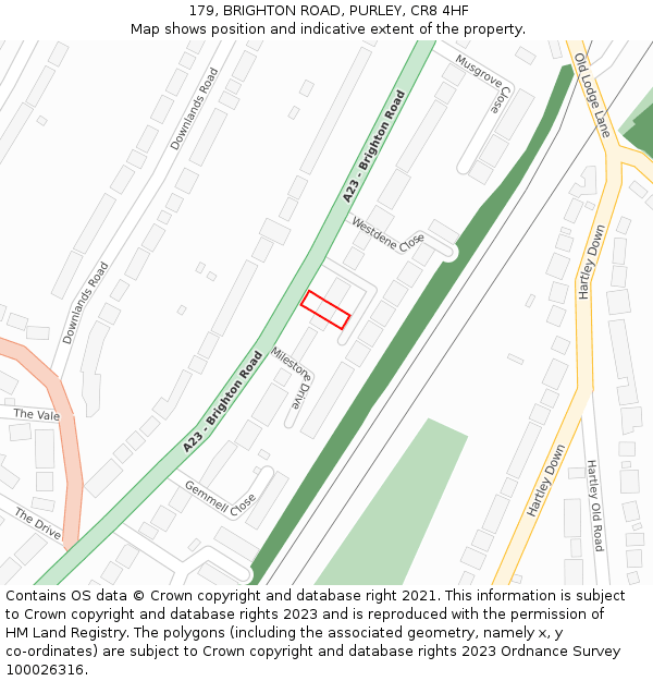179, BRIGHTON ROAD, PURLEY, CR8 4HF: Location map and indicative extent of plot