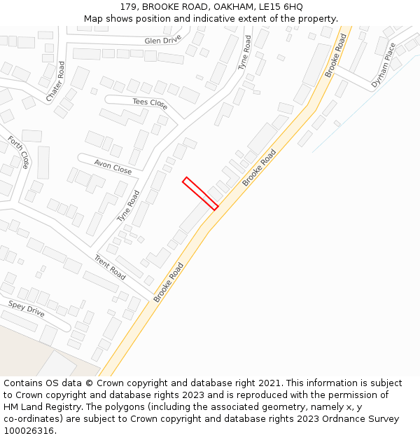 179, BROOKE ROAD, OAKHAM, LE15 6HQ: Location map and indicative extent of plot