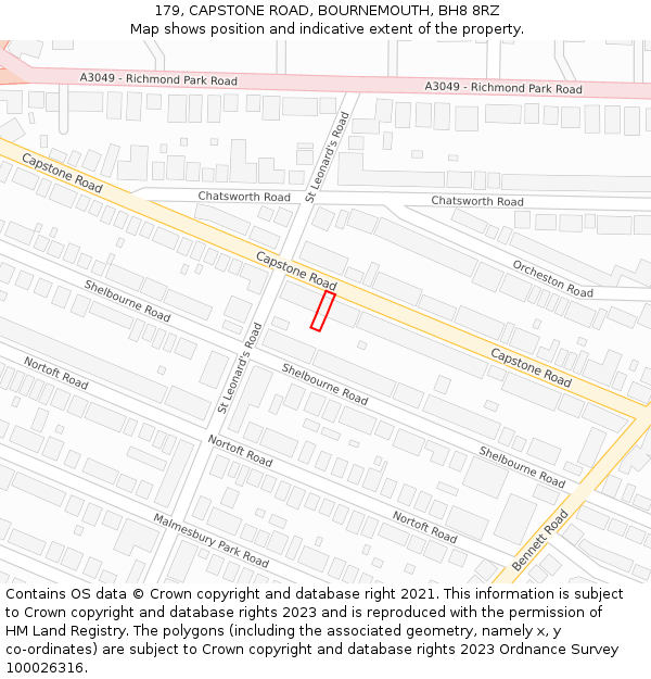 179, CAPSTONE ROAD, BOURNEMOUTH, BH8 8RZ: Location map and indicative extent of plot